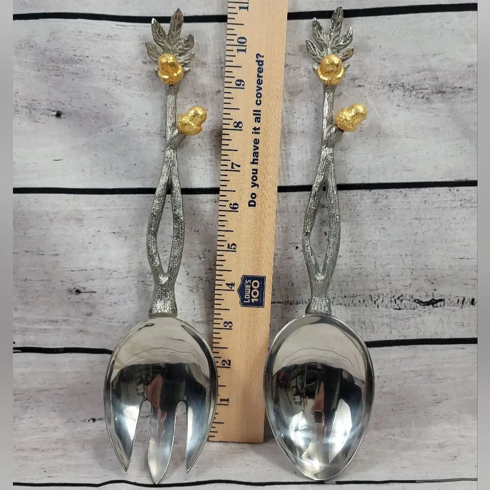 Acorn Branch Decorative Silver Serving Set